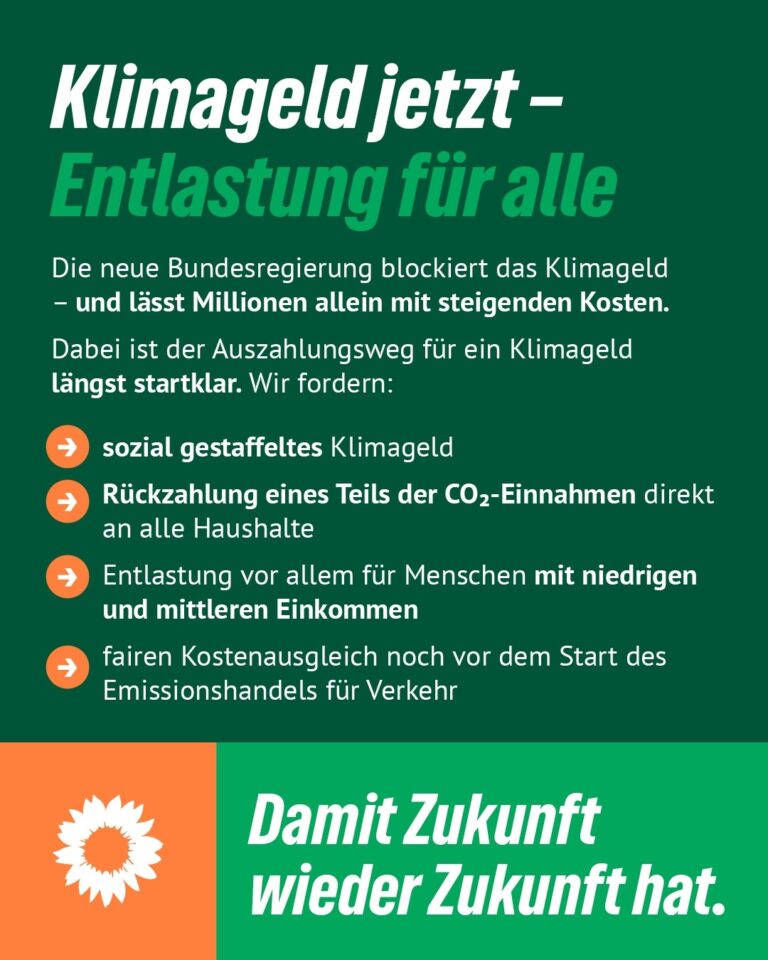 Das Klimageld muss 2027 ausgezahlt werden. Keine Ausreden mehr!