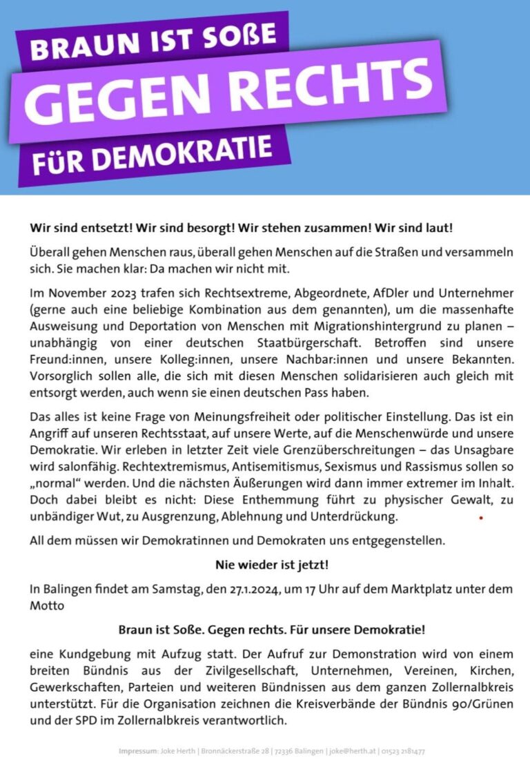 „Anti-Rechts“ Demo am 27.1.2024 in Balingen