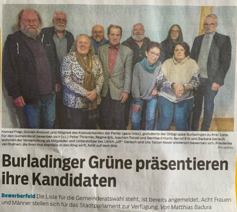 Grüne Kandidat*Innen für die Gemeinderatswahlen in Burladingen